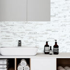 AULIGET 20 Sheets White Stone Peel and Stick Backsplash, PVC Mixed Metal Silver - Image 4