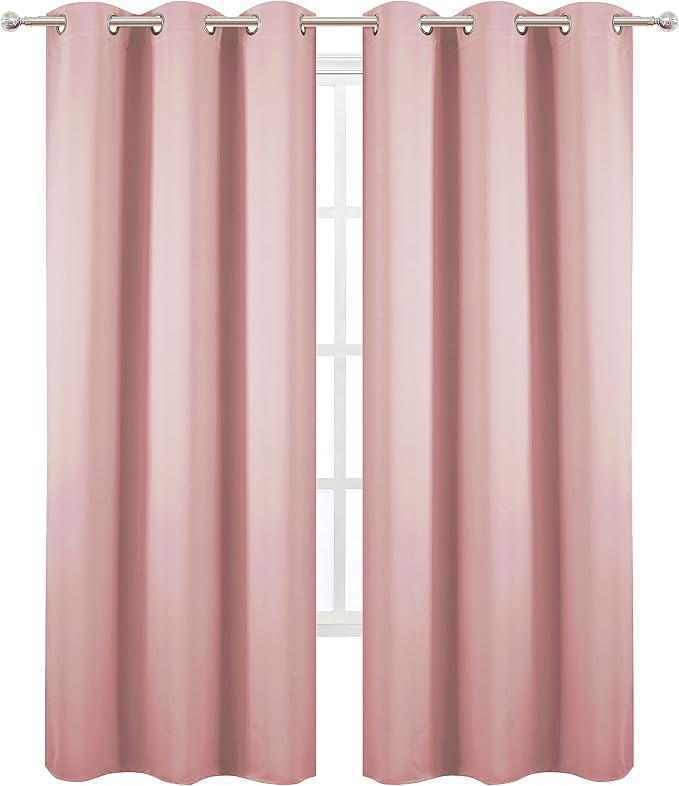 LEMOMO Pink Blackout Curtains/42 x 84 Inch/Set of Two Panels Grommet Bedroom - Image 3
