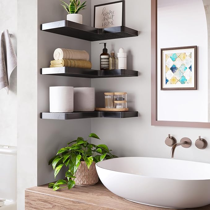 Fixwal Corner Floating Shelves for Wall Mounted Natural Solid Wood 16"x11.4" - Image 7