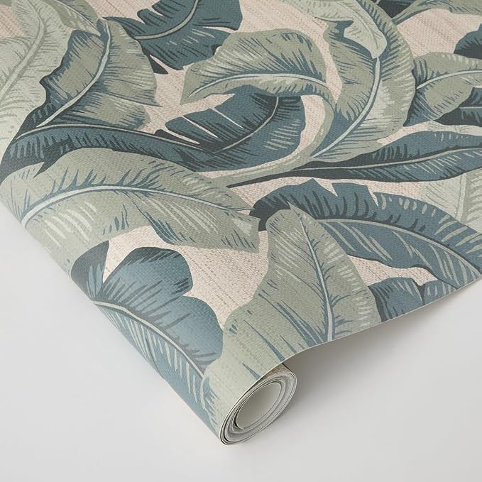 Tempaper Textured Green Layered Palm Faux Grasscloth Removable Peel and Stick - Image 5