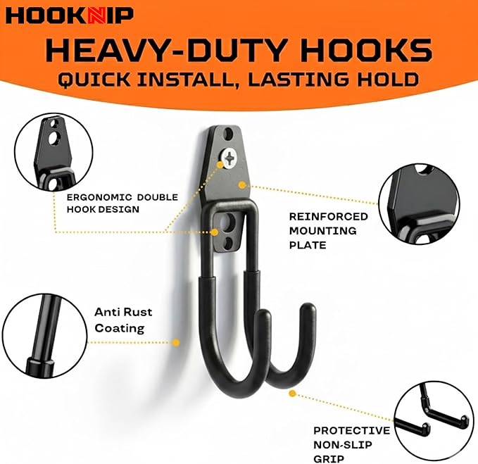 Pack 16 Garage Hooks Heavy Duty | Multi-Sized Wall-Mounted Tool Hangers - Image 3