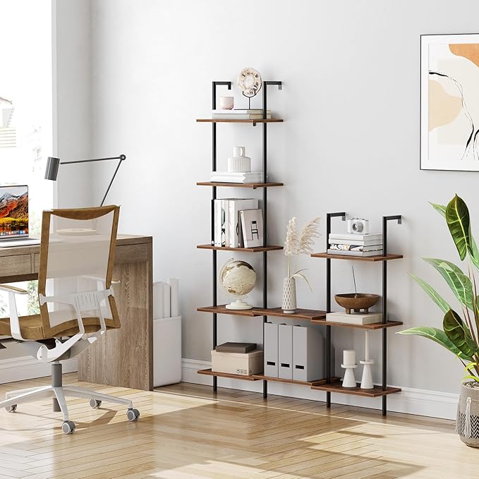 HOOBRO DIY Ladder Shelf, 5-Tier Wooden Wall Mounted Bookshelf, Narrow Bookcase - Image 5