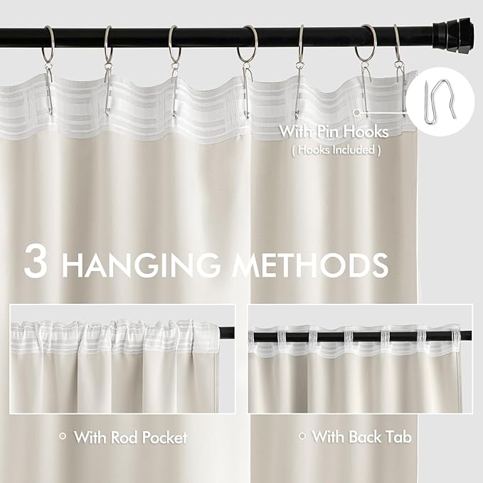 MIULEE Ivory Back Tab Blackout Curtains 108 Inch Long 2 Panels Set - Image 3