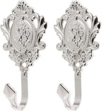 2Pcs Wall Hooks Silver Rose Pattern Carved Vintage Drapery Clothes Key Hook - Image 3