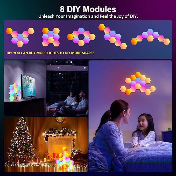 OJQ 8 Pack Hexagon Lights Wall RGB Panel - Image 5