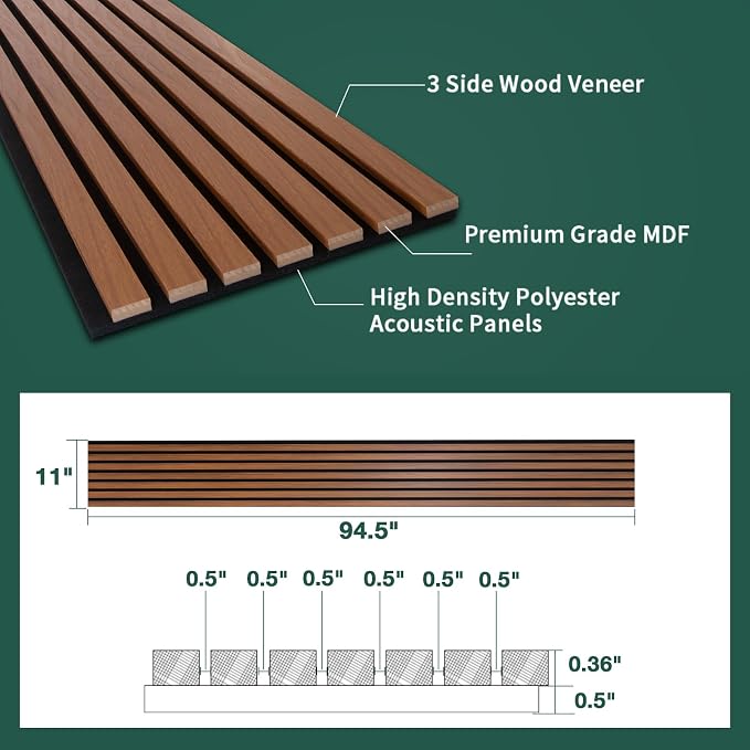 Yuzzy 4 Pack Wood Panels for Wall, 94.5" x 11" Acoustic Wood Slat Wall Panel - Image 5