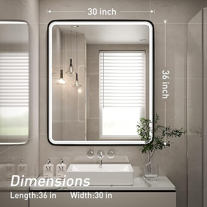 30X36 Inch LED Mirror for Bathroom, Large Wall Mounted Makeup Mirror, Dimmable - Image 7