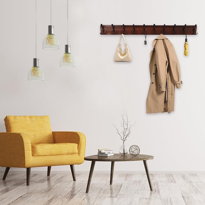 Kuhome 38.6'' Large Coat Rack Wall Mount Coat Hooks Coat Hanger - Image 7