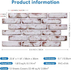 COMSTICKC 3D Faux Brick Wall Panel Red-Tinted White, Peel and Stick Wall - Image 5
