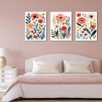 KISSFOX Framed Colorful Wildflower Canvas Wall Art Set Of 3 Flowers Pictures - Image 2