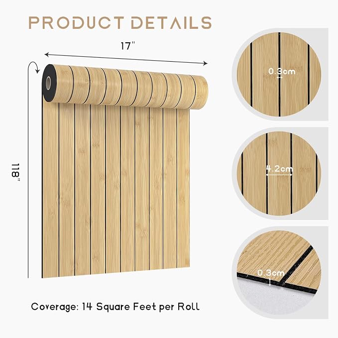VEELIKE Natural Bamboo Slat Wall Panels Peel and Stick 3D Textured Wood Grain - Image 9