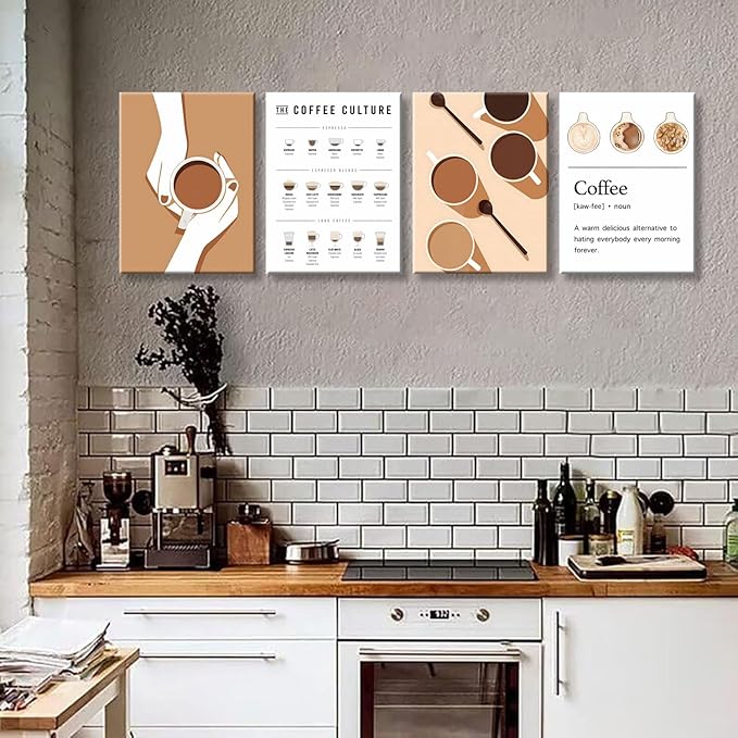 NCYEL 4pcs Modern Minimalist Coffee Wall Art Kitchen Coffee Shop Pictures - Image 2