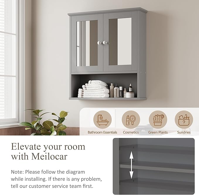 Bathroom Wall Cabinet with Mirror, Bathroom Mirror Cabinet Wall Mounted - Image 5