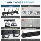 TICONN Wall Mounted Coat Rack, Five Heavy Duty Tri Hooks All Metal Construction - Image 3