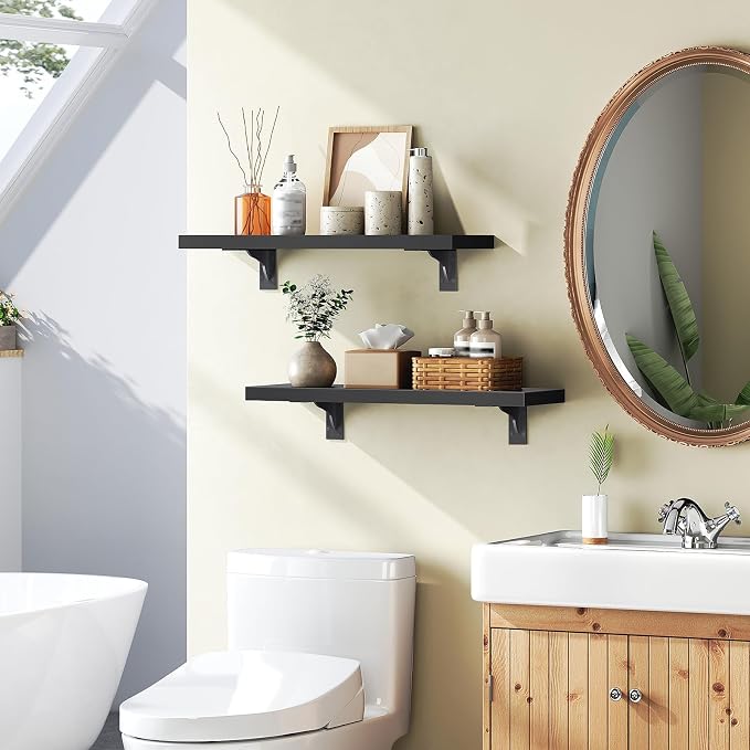 HOOBRO Floating Shelves for Wall, 15.4" Wall Mounted Shelves Set of 2, Hanging - Image 4