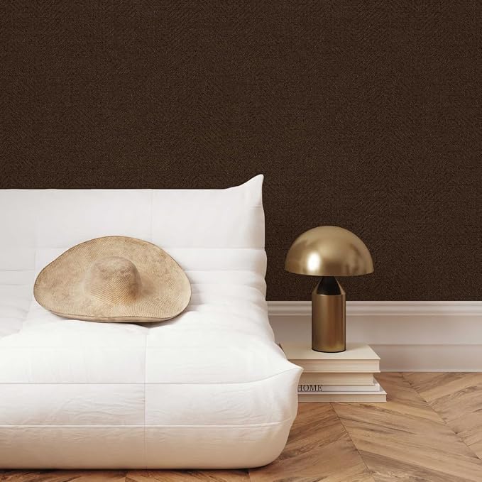 Tempaper x Jeremiah Brent Brown Textured Faux Grasscloth Parquet Removable Peel - Image 3
