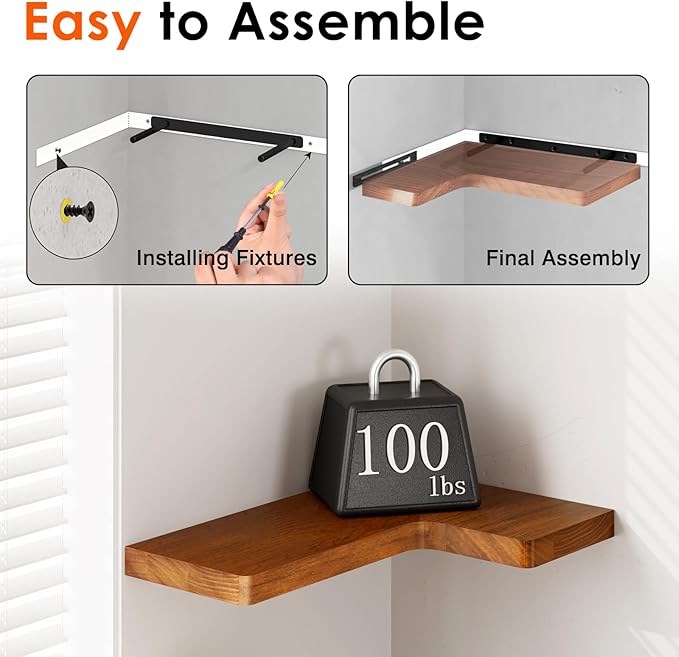 Fixwal Corner Floating Shelves for Wall Mounted Natural Solid Wood 16"x11.4" - Image 4