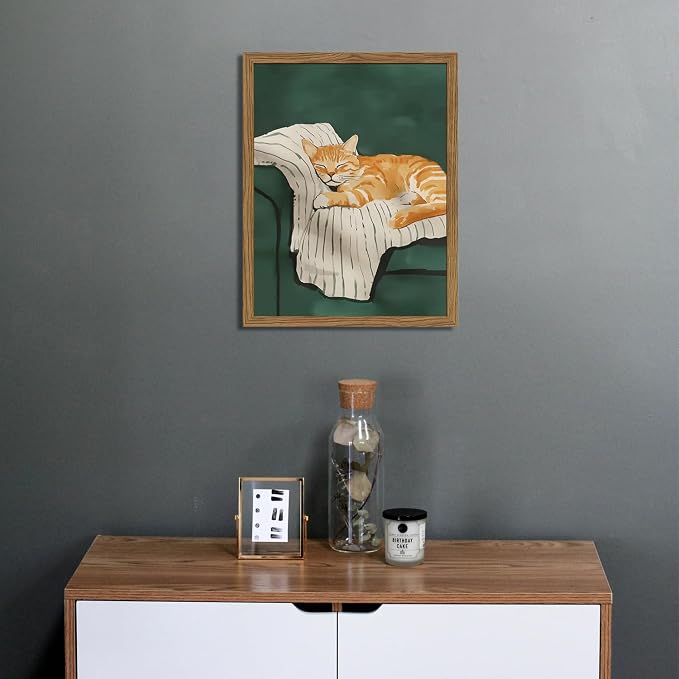 Funny Cat Wall Art Cute Cat Sleeping on Couch Wall Decor Painting Orange Pet - Image 2