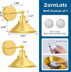 Gold Battery Operated Wall Sconce Set of 2, Vintage Wireless Wall Sconces - Image 5