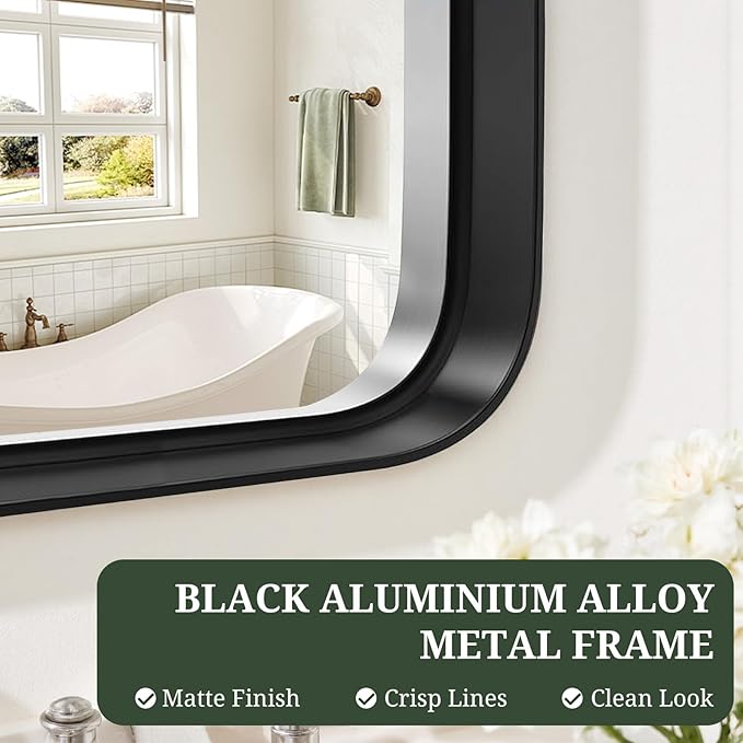 Bathroom Mirror 40x30 Inch Black Metal Frame Rectangle Vanity Mirror - Image 5
