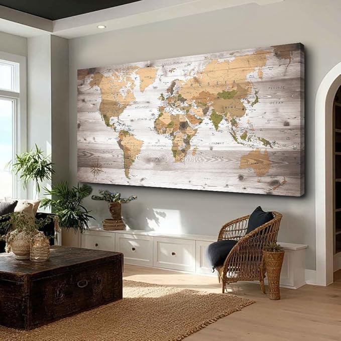 canvas Wall Art 20“x40 lagre map of the world Painting Ready to Hang Framed - Image 3