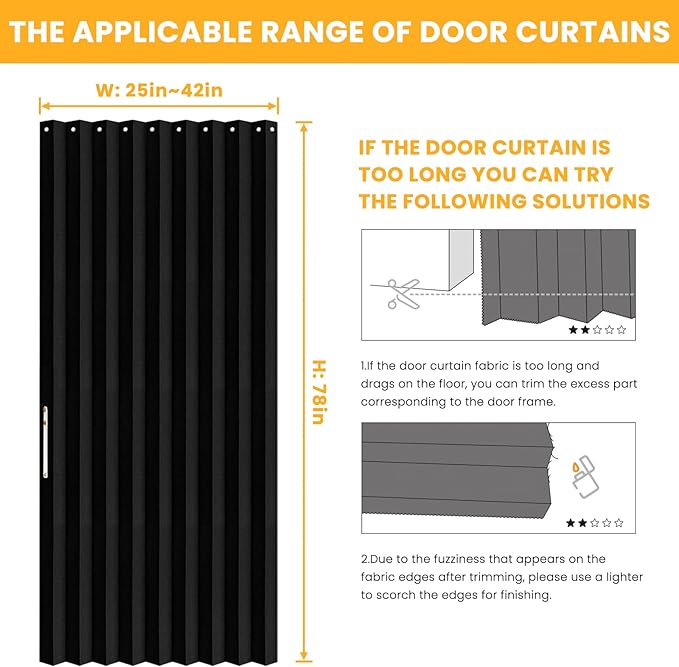 AJAZZ 100% Blackout Magnetic Door Curtain Accordion Doors Interior Closet Door - Image 2
