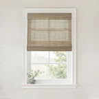 TWOPAGES Natural Woven No Drill Roman Shades, Custom Cordless Blackout Bamboo by TWOPAGES