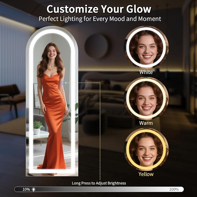 Koonmi Full Length Mirror with LED Lights 65"x26" with Dimming & 3 Color - Image 4