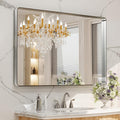 LOAAO 48X30 Inch Brushed Nickel Bathroom Mirror, Rounded Rectangle Silver Metal by LOAAO