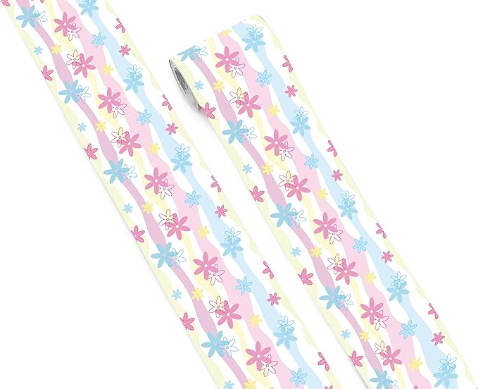 FLFK Mirror Border, Rainbow Flowers Peel and Stick Wallpaper Border Self by FLFK