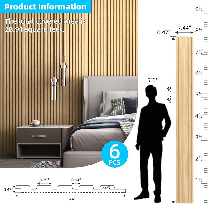 Art3d 6-Piece Wood Slat Panels for Stylish Interior Decor and Ceiling Decoration - Image 5