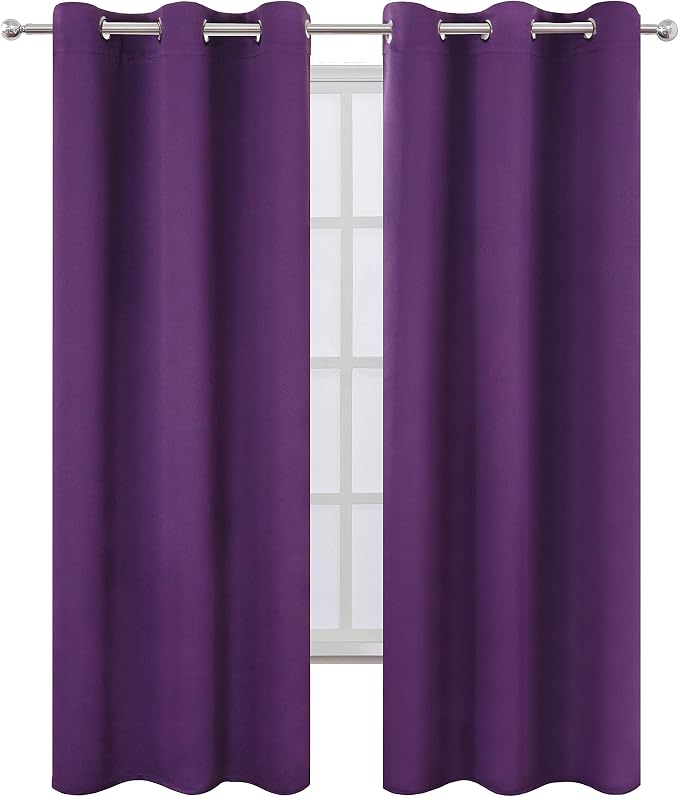 LEMOMO Purple Thermal Blackout Curtains/42 x 95 Inch/Set of 2 Panels Room - Image 2