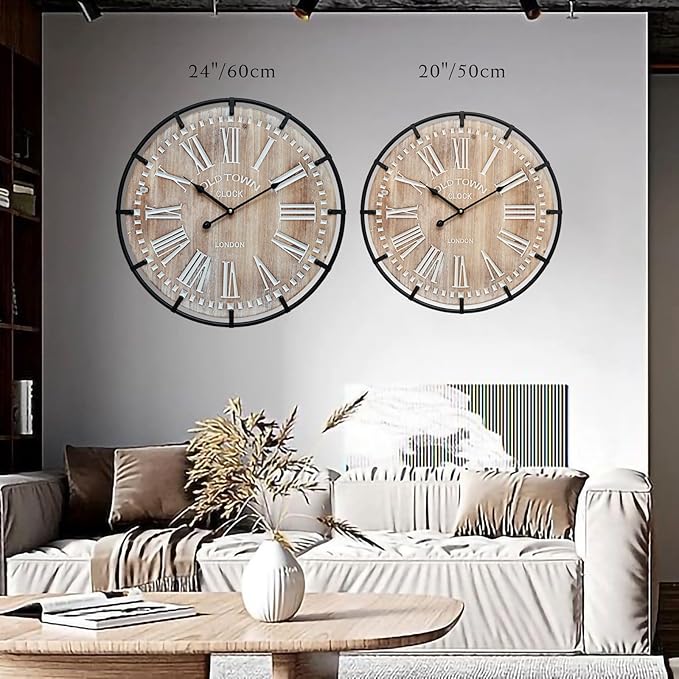 24 Inch Grand Farmhouse Wall Clock, Vintage-Inspired Wood & Metal Design - Image 7