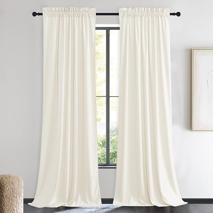 NICETOWN Ivory White Velvet Curtains 90" Length 42" Wide, Luxury and Thick by NICETOWN
