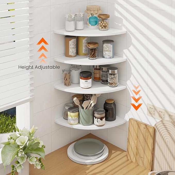 Homode Corner Floating Shelves, 12 Inch Wood Curved Hanging Shelf - Image 7