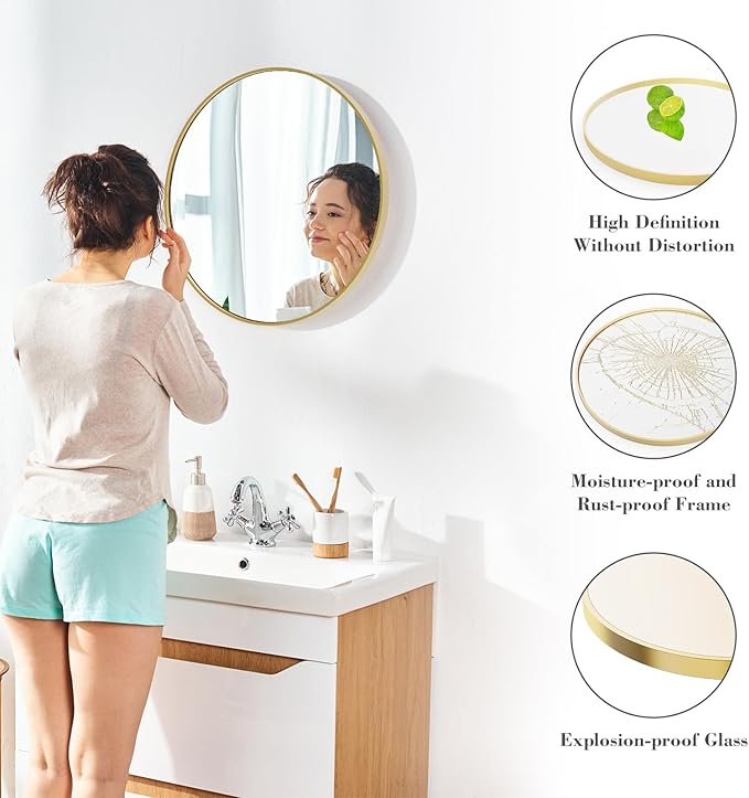 NEWBULIG Round Bathroom Mirror for Over Sink, 24 Inch Wall Mount Vanity Circle - Image 3