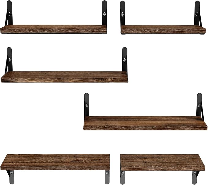 AMADA HOMEFURNISHING Wall Shelves Set of 6, Rustic Farmhouse Floating Shelves - Image 8