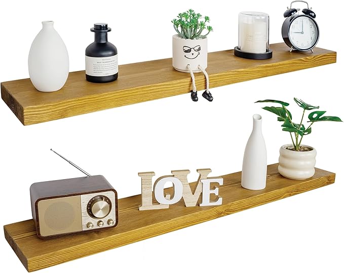 BGMG Wood Floating Shelves 48 inch Set of 2, Rustic Wooden Wall Mount Shelves by BGMG
