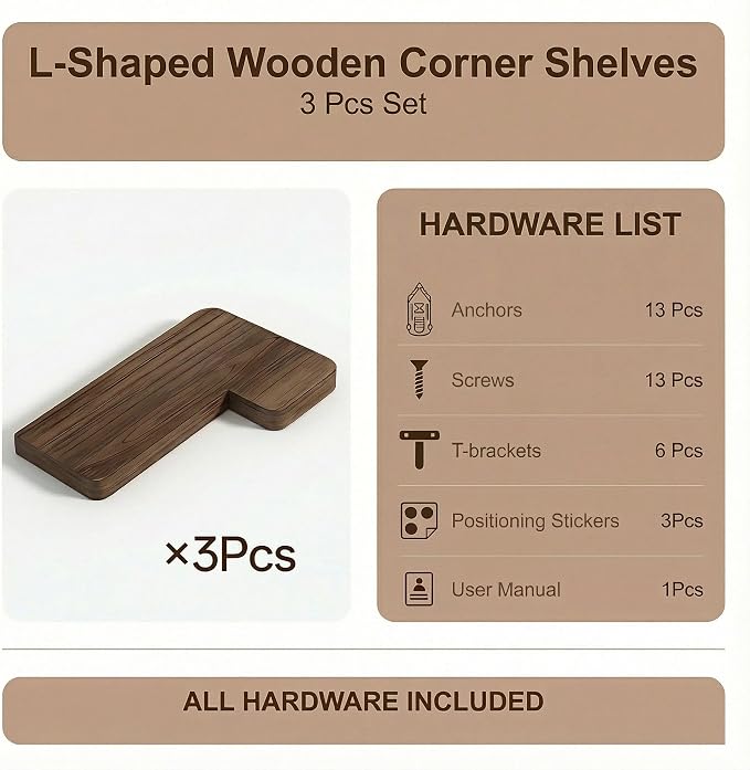 16 Inch Solid Wood Floating Corner Shelves 3 Pack - Image 4