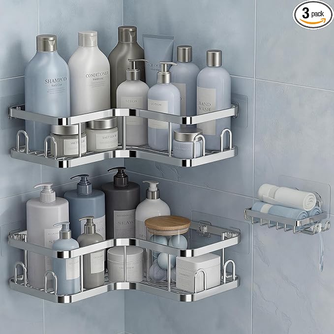 Veken Corner Adhesive Shower Caddy 3-Pack by Veken