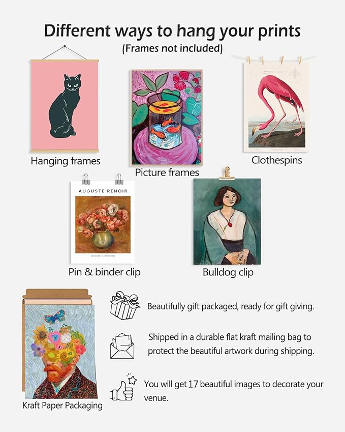 KBKBART Set of 17 Eclectic Wall Art Prints, Colorful Maximalist Wall Decor - Image 3