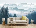-Foggy Forest Pine Scenery Fabric Wallpaper Living Room Bedroom Bathroom - Image 2