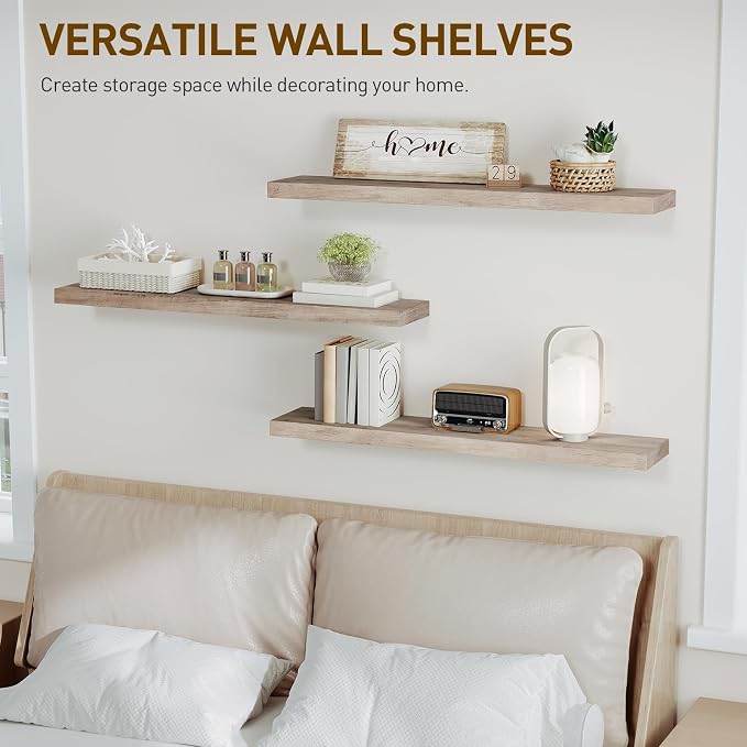 RALGEND Floating Shelves for Wall, 1.5" Thick Wall Shelf Set of 3 - Image 4