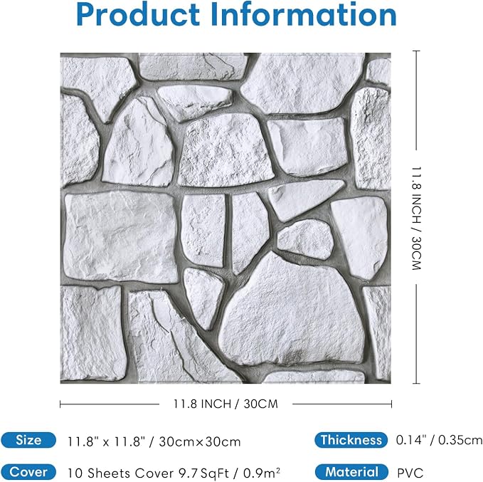 COMSTICKC 3D Faux Gray Stone Wall Sticker Peel and Stick Wall Panels, - Image 5