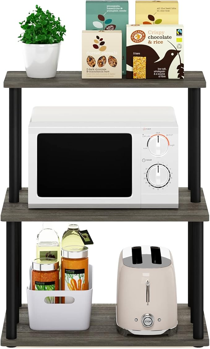 Furinno Turn-N-Tube 3-Tier Toolless Kitchen Storage Shelf, French Oak Grey/Black - Image 4