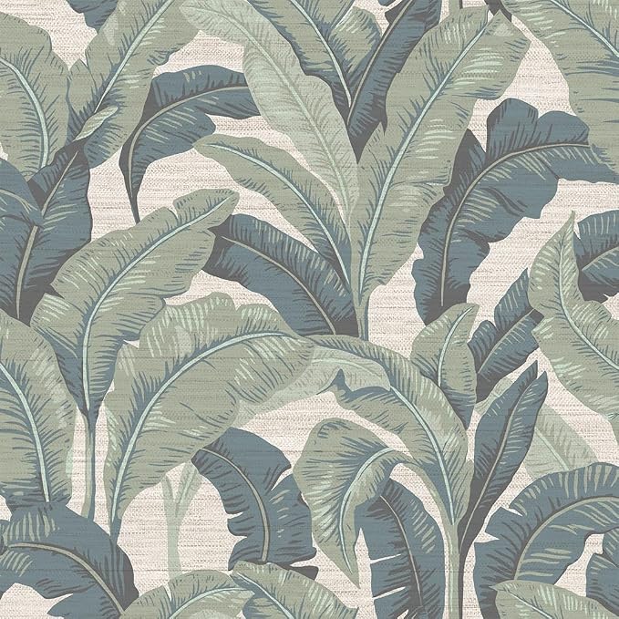 Tempaper Textured Green Layered Palm Faux Grasscloth Removable Peel and Stick by TempaperCo
