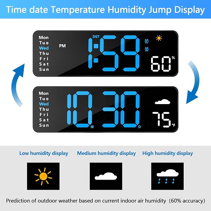 Digital Wall Clock with Remote Control, Large Display Plug in LED Digital Alarm - Image 4