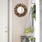 Honiway Boho Wall Decor Mirror 2 Pack 12 inch Rustic Wood Decorative Mirror - Image 7