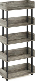 Furinno Turn-N-Tube 5-Tier Toolless Display Rack, French Oak/Black - Image 5