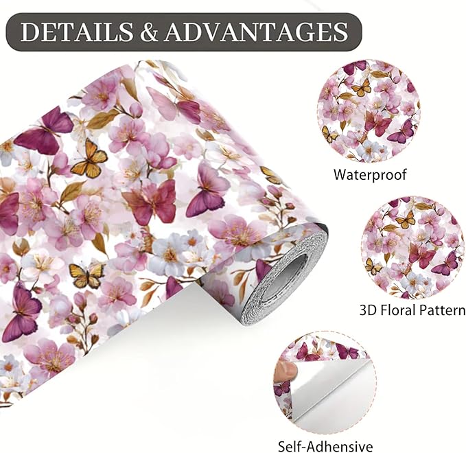 Pink Floral Wallpaper Border 196x4 Inch Peel and Stick Wall Border Removable - Image 9